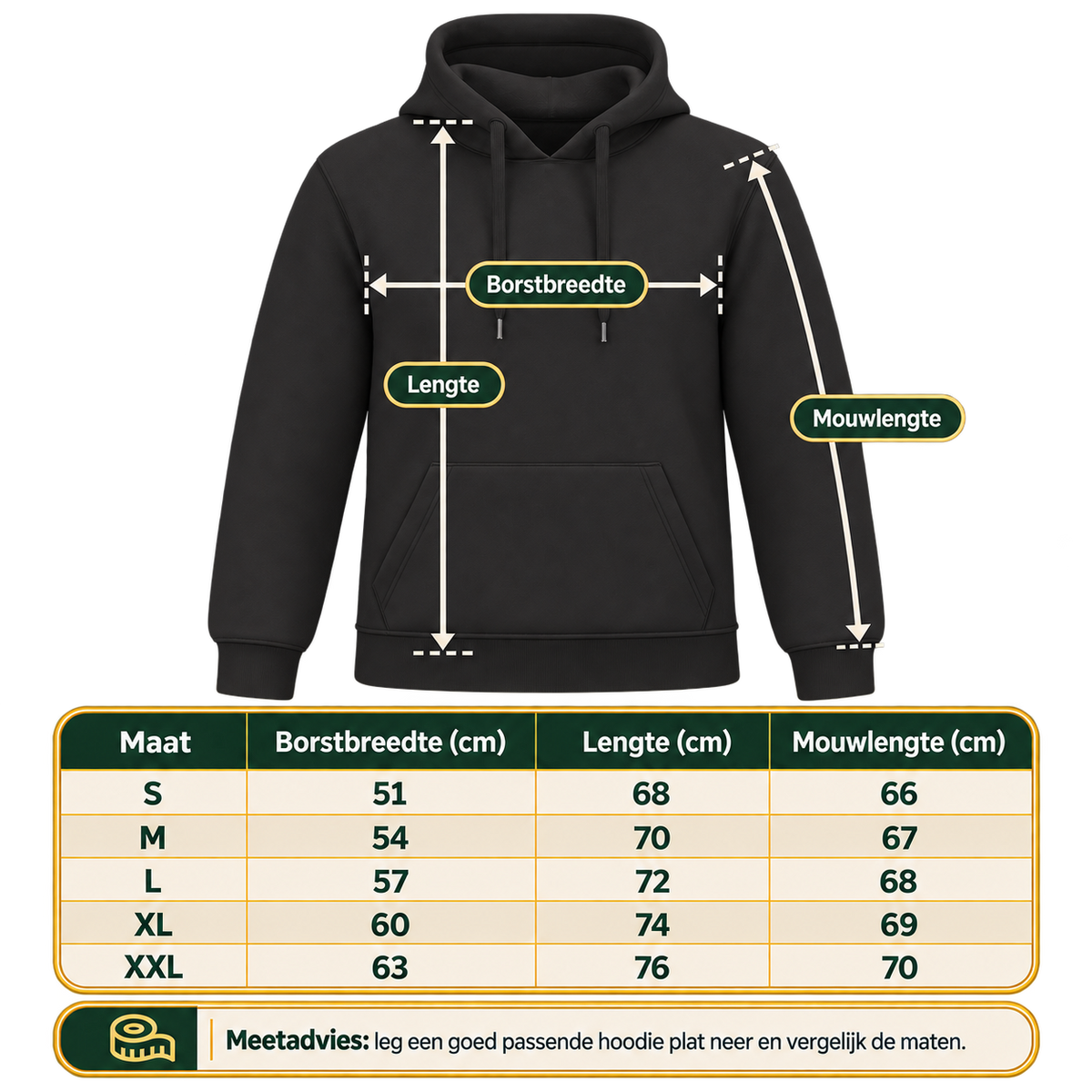 Maattabel voor G-TOWN Ivory Elegance Dames Hoodie