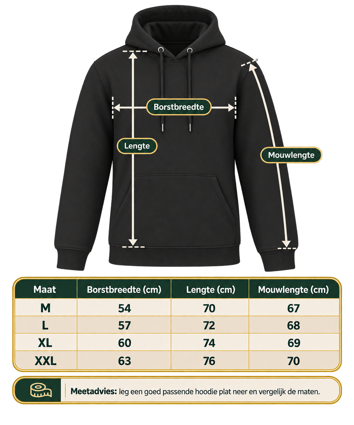 Maattabel voor G-TOWN Geertruidenberg Vesting Drop Hoodie – Limited Edition