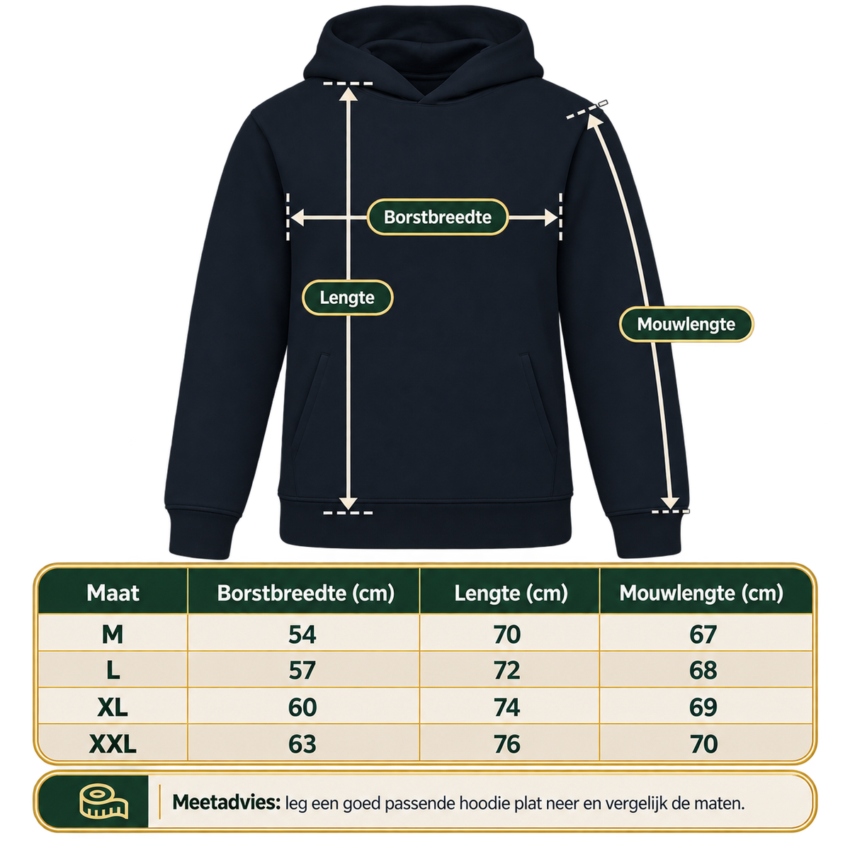 Maattabel voor G-TOWN Stand For Hoodie – Ivory