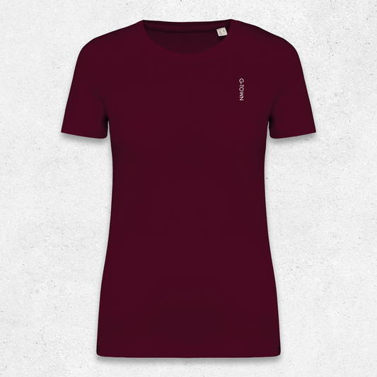 G-TOWN Burgundy Vibe Tee Dames T-shirt van Biologisch Katoen