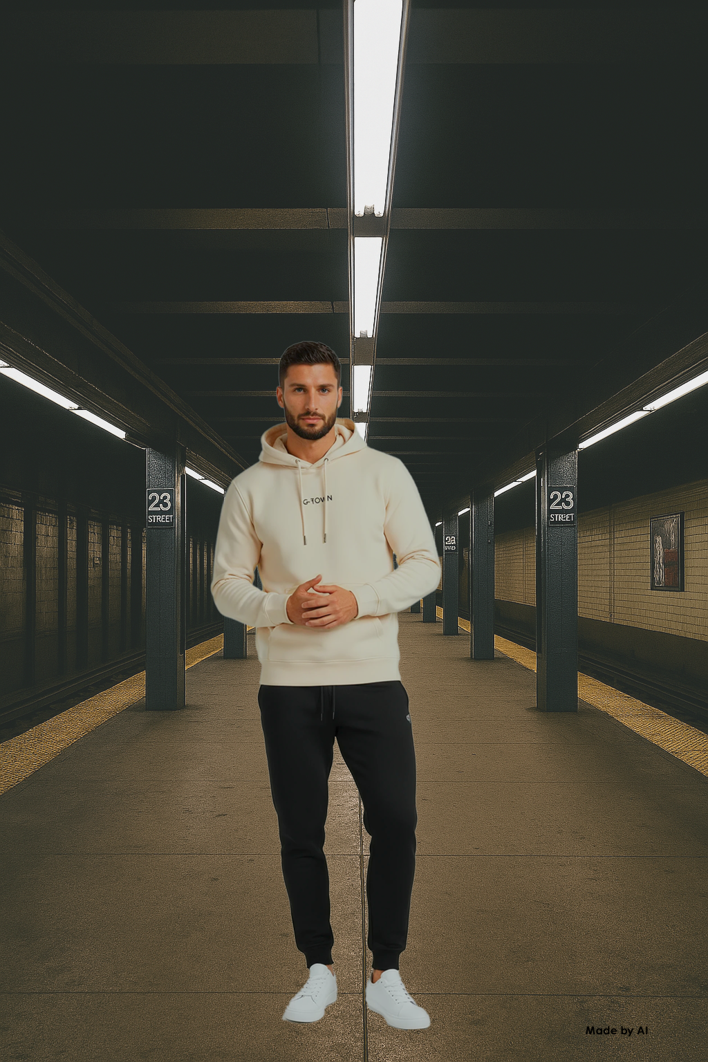 G-TOWN Heren Hoodie Ivory Edition