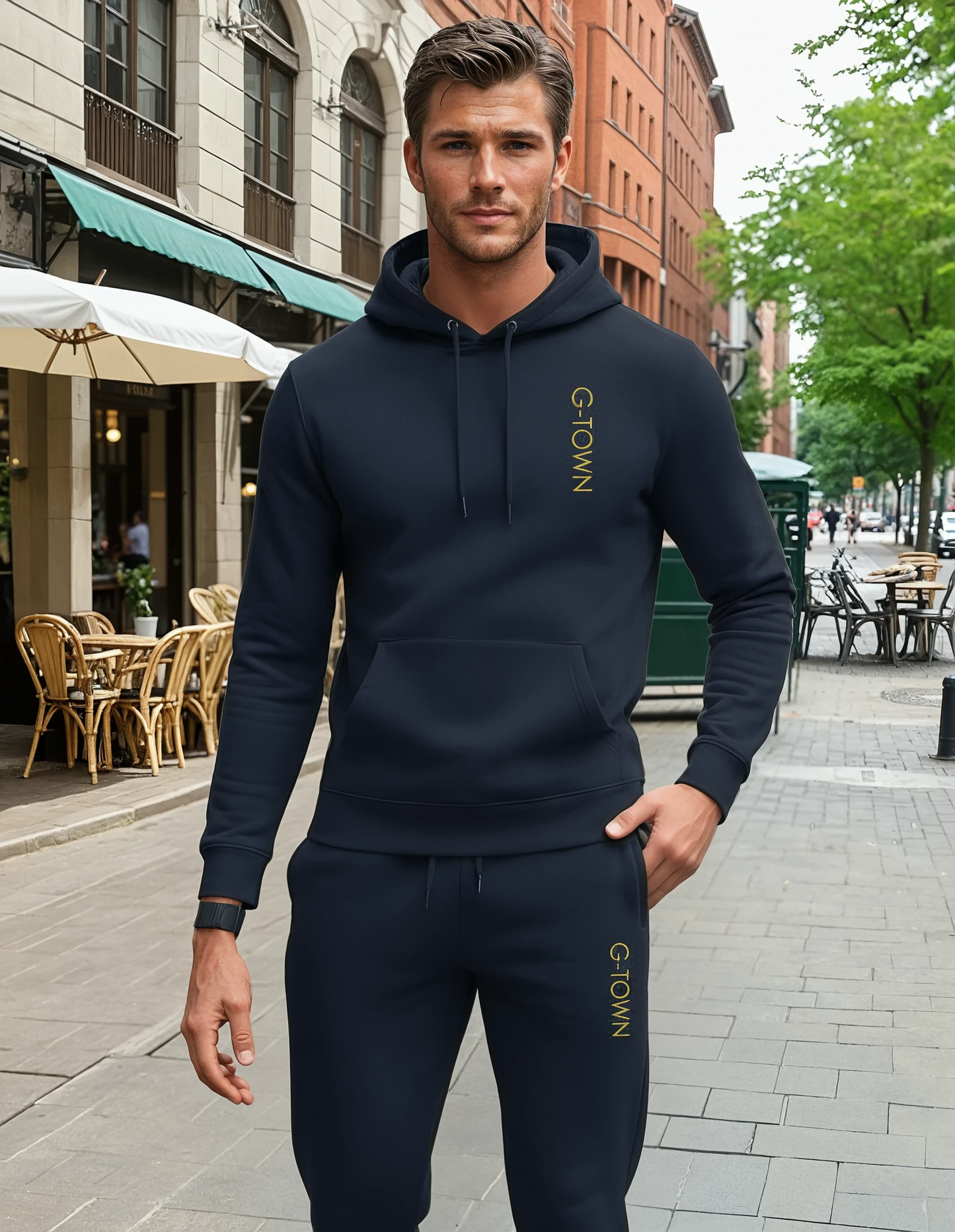 G‑TOWN Loungebroek Gold Navy Duurzame Comfort & Stijlvolle Streetwear