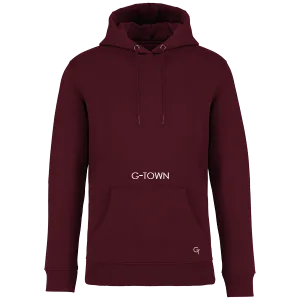 Model draagt de G-TOWN Heren Hoodie – duurzame en stijlvolle streetwear voor mannen