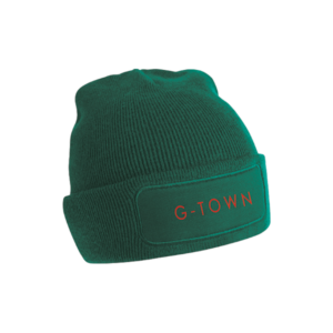 G-TOWN Beanie Muts Groen, met rode naamlogo