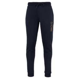 Voorzijde van de G-TOWN navy Loungebroek in navy met gouden opdruk.