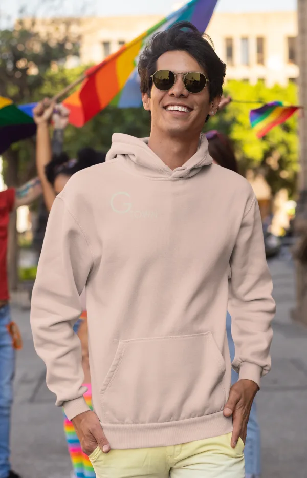 G-TOWN Heren Hoodie in pastel zalm stijlvolle duurzame hoodie van biologisch katoen met urban uitstraling Stijlvolle duurzame pastel hoodie voor heren
