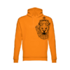 Voorzijde van de Lion Head Hoodie in oranje met opvallende leeuwenkop-opdruk