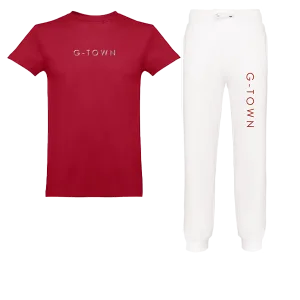 Set Rode t-shirt loungebroek met zilver opdruk en witte loungebroek met rode opdruk